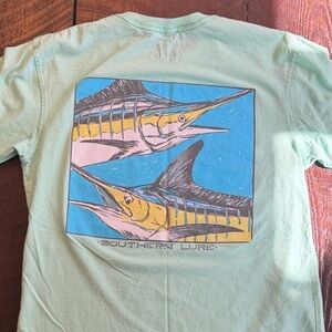 Southern Lure Marlin Fishing Graphic T-Shirt Seafoam Green Pocket Tee Men’s M